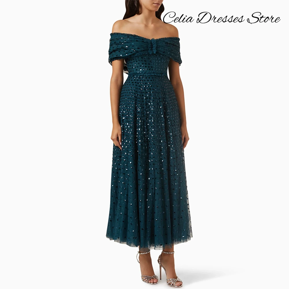 Abito da sera in tulle con paillettes scintillanti Abiti da cerimonia moderni personalizzati con spalle scoperte Abiti da festa formali con cerniera sul retro