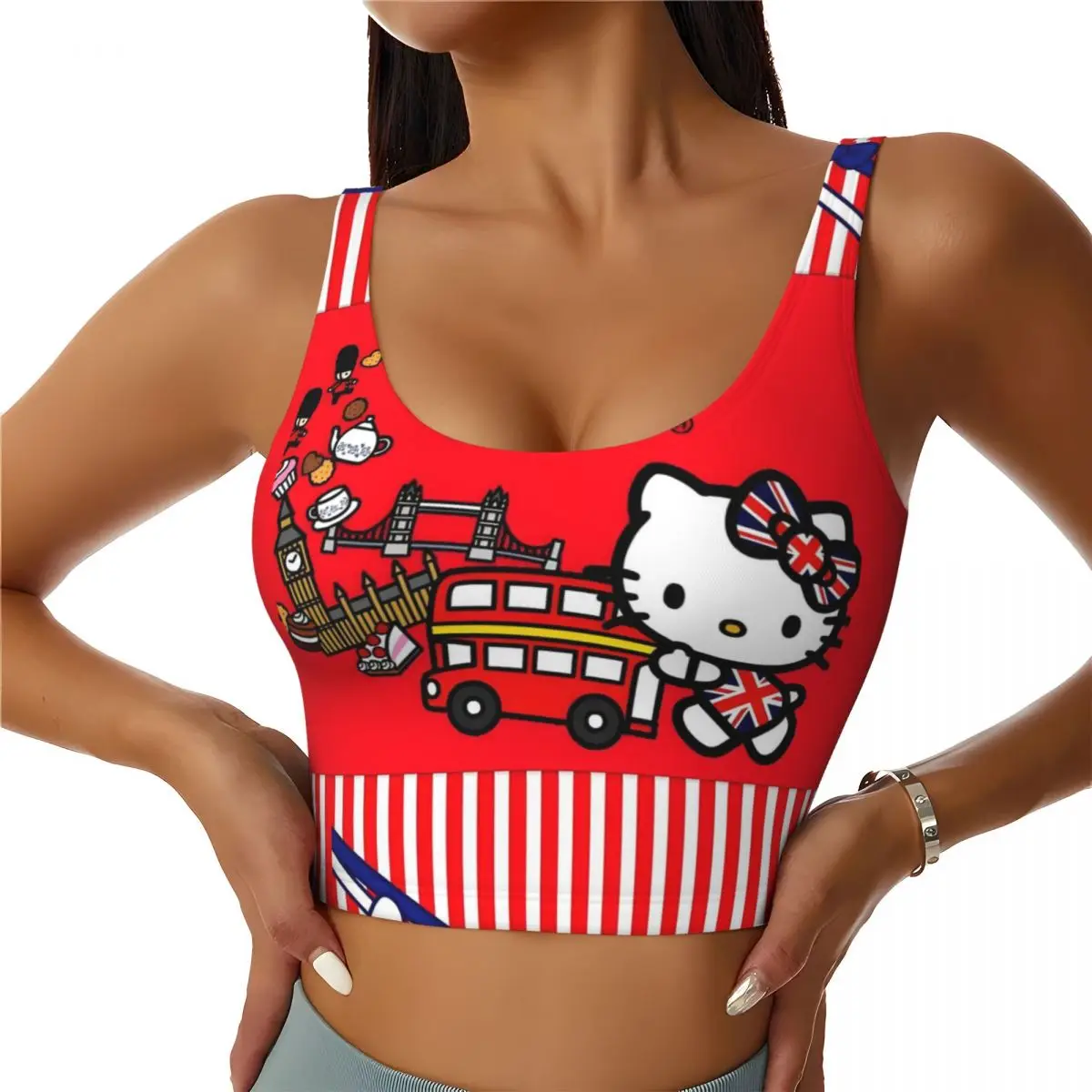 

Custom Hello Kitty Manga Cat Sports Bra for Women High Impact Workout Yoga Crop Top