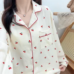 Korean Style Chic Women's Sleepwear Set Extra Soft Peach Lapel Long Sleeve Spring Autumn For Home Use Loose Sleepwear Set