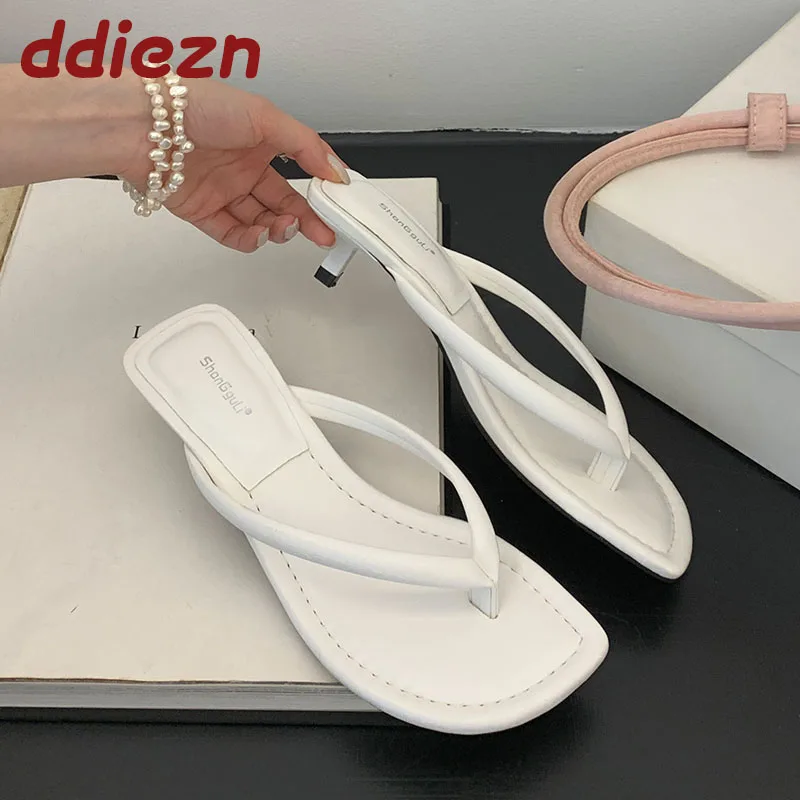 

Fashion Shallow Ladies Thin Heel Slippers Slides Sandals Shoes Summer Beach Women Low Heel Slippers Female Flip flops Pumps