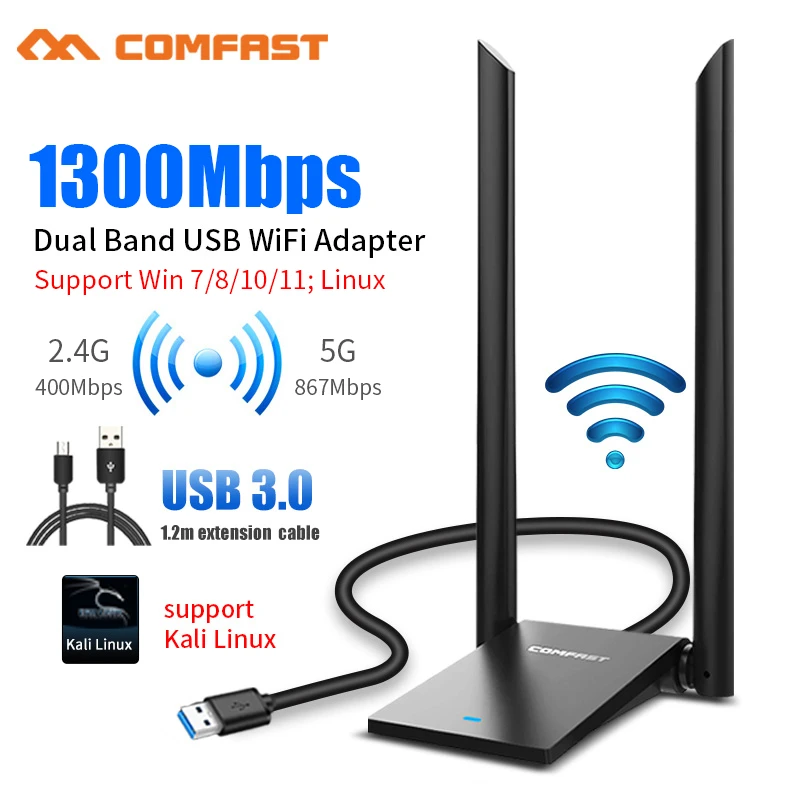 1300Mbps/1900Mbps Adaptador Wifi USB3.0 Adattatore 5G 2*6dbi Antena Para PC RTL8814 Dongle Cle Scheda di rete Win7 8 10 11 Kali Linux