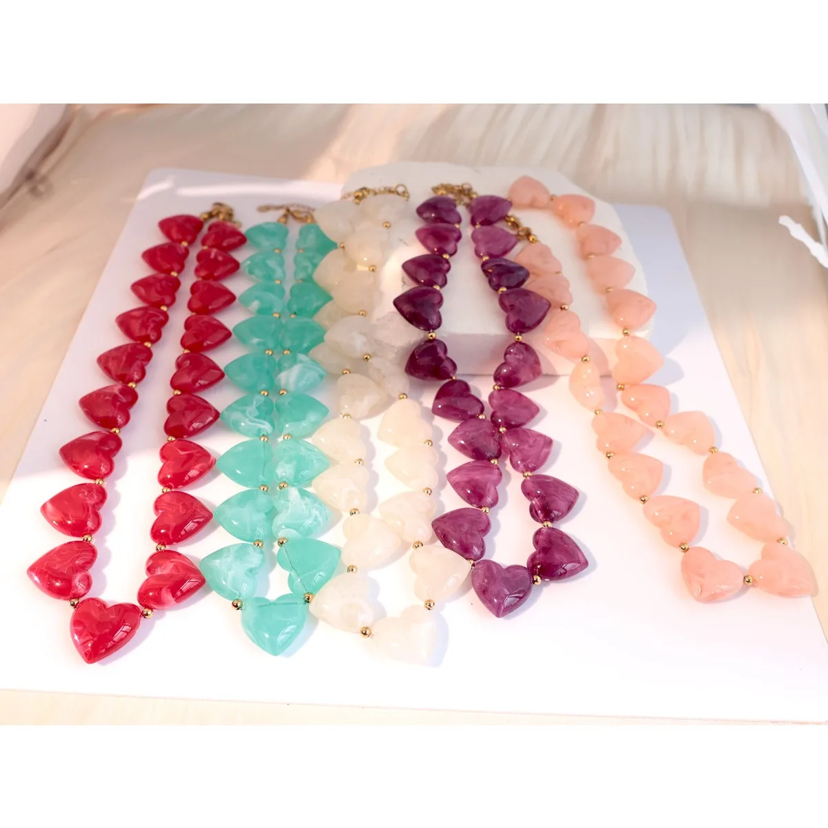 Heart Beaded Choker Necklace Multi Color Marble Acrylic Bohemian Statement Necklaces for Women Jewelry Wholesale