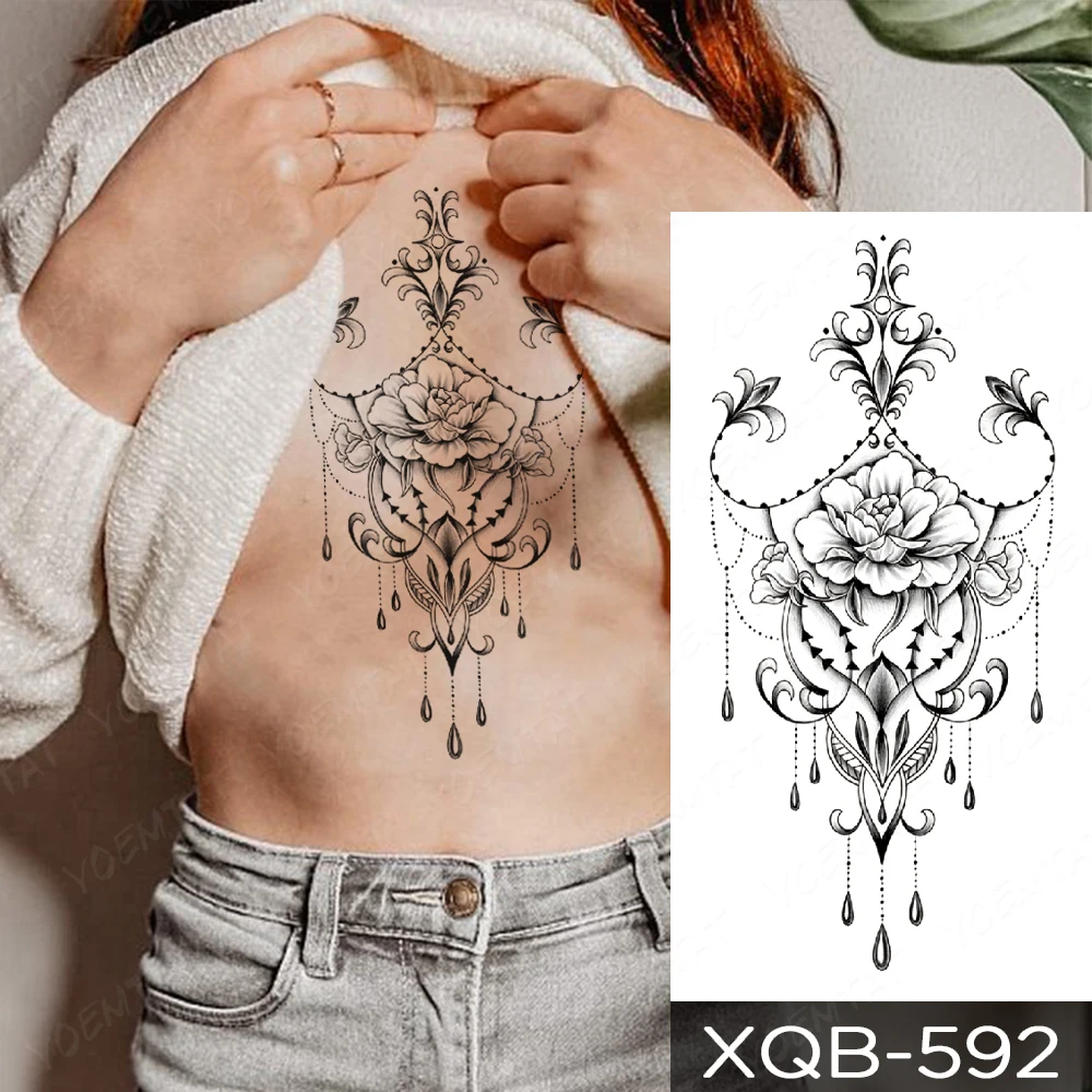 Waterdichte Tijdelijke Tattoo Sticker Bloemen Taille Rozen Flash Tatto Henna Mehndi Totem Hand Body Art Arm Fake Tatoo Mannen Vrouwen