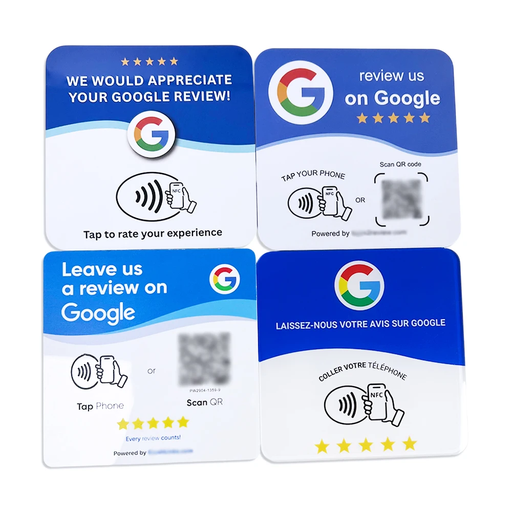 Quadratische 100-mm-NFC-Google-Bewertungs-PVC-Plattenkarte mit Klebeband auf der Rückseite zum Aufkleben auf den Tisch. – Detail 9