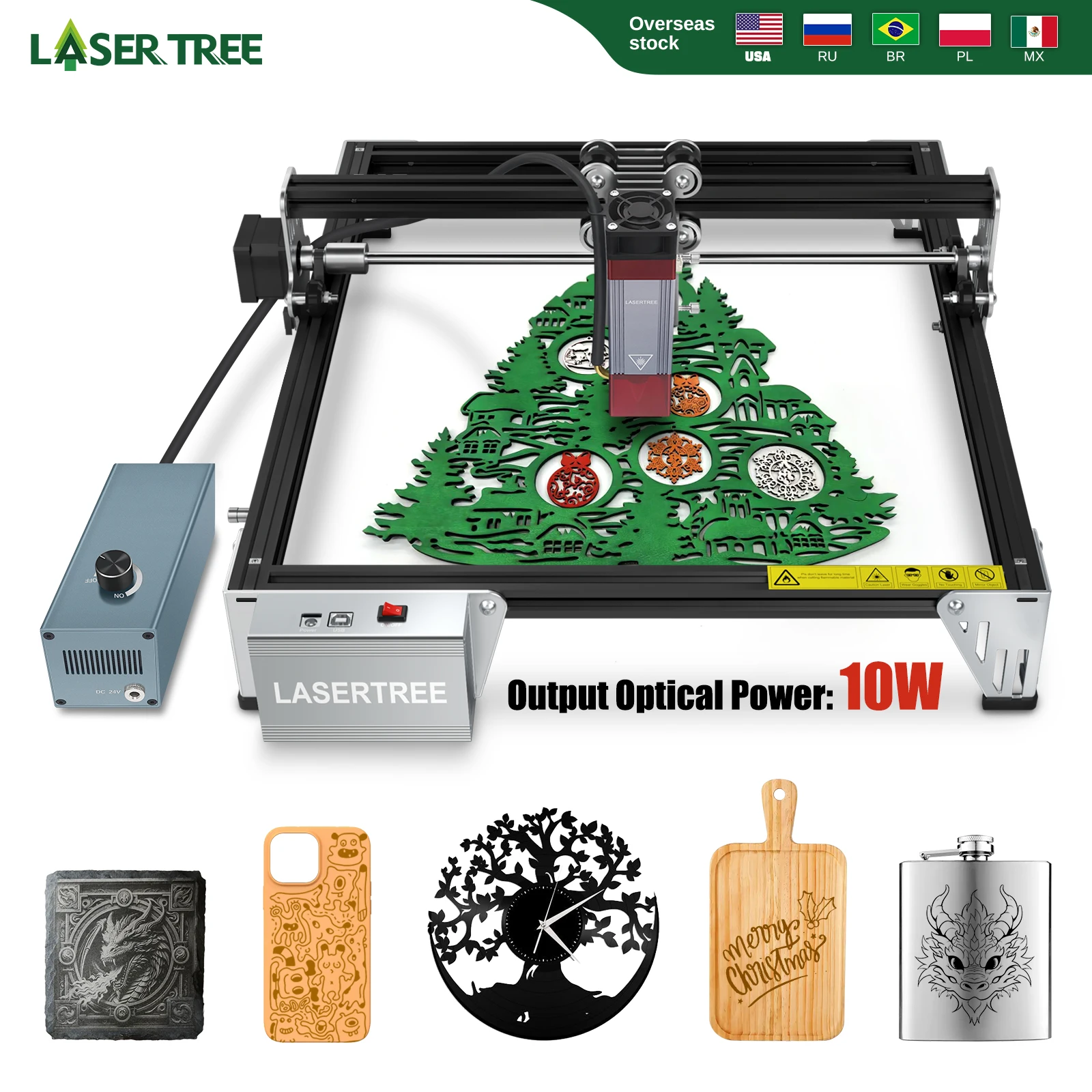 Laserbaum 10W Lasergravierer mit blauem Licht TTL Laserkopf Gravur Schneidemaschine Gravurbereich 300*300mm Holzbearbeitung DIY