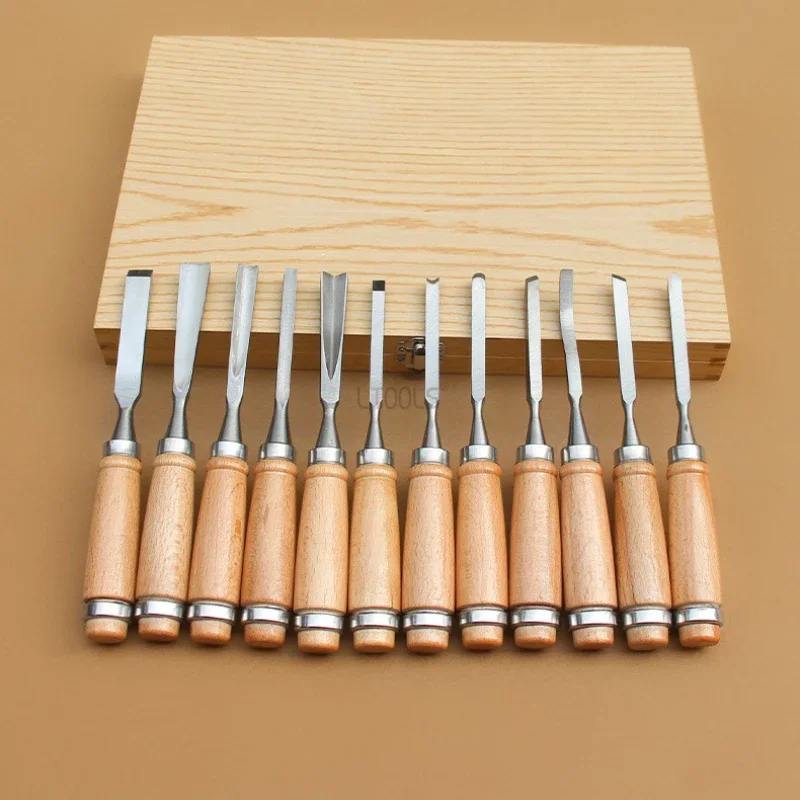 

12Pcs Chrome-vanadium Steel Wood Carving Manual Chisel Set Tool Woodworking Professional Gouges DIY Precision Sculptural Cutter