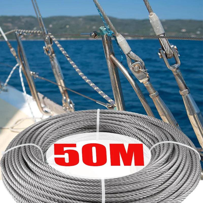 50/10Meter Stainless Steel Wire Rope Soft Fishing Lifting Cable Clothesline Hardware Safety Rope for Outdoors Rigging Railings