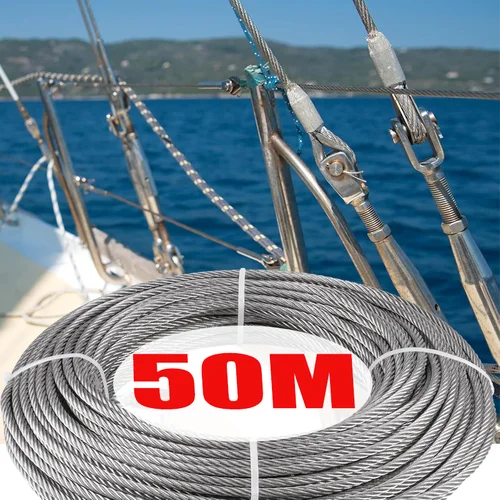 Cuerda de alambre de acero inoxidable de 50/10 metros, Cable de elevación de pesca suave, Hardware para tendedero, cuerda de seguridad para barandillas de aparejo al aire libre