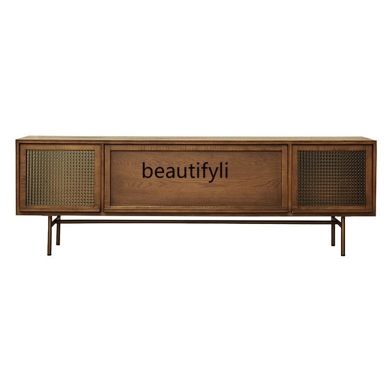 Retro Style Solid Wood TV Stand Small Apartment Living Room Distressed Coffee Table TV Cabinet Combination