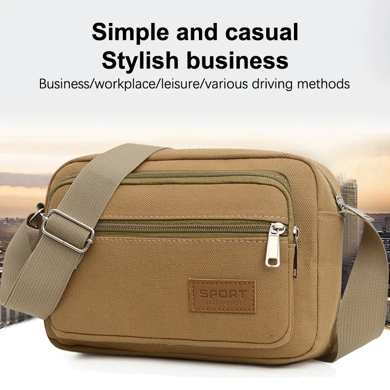 Multi Layered Canvas Diagonal Shoulder Bag, Crossbody Casual Bag