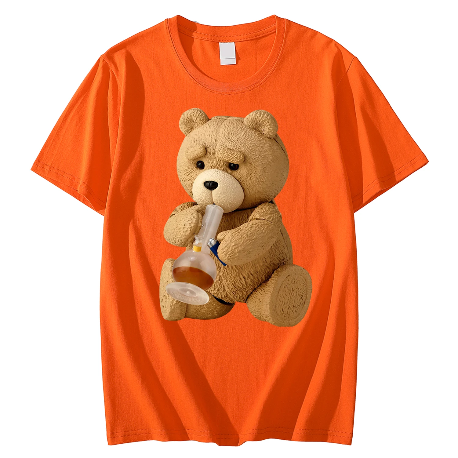 Men\'s Printed Lovely Ted Bear Smoking Poster T Shirts Summer Short Sleeve 100% Cotton OversizedT-shirt Cool Tees Tops Streetwear