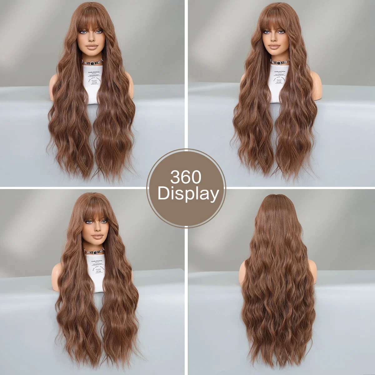 PARK YUN peluca larga ondulada roja y marrón para mujer, flequillo Natural, pelucas sintéticas populares, pelucas de Cosplay diarias resistentes al calor de 33 pulgadas