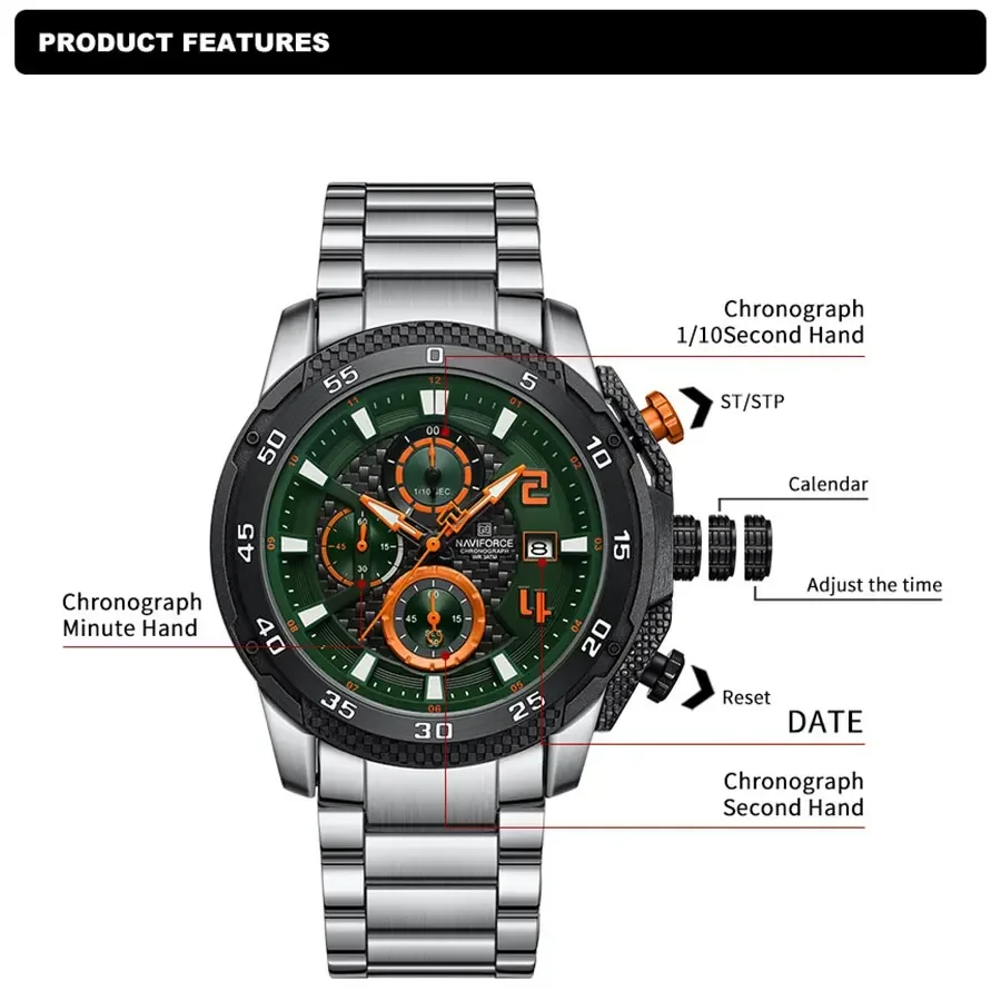 NAVIFORCE Quartz Original Watch for Men Stainles Steel Waterproof Sport Watches Fashion Luxury Top Brand Man Hot Sale Wristwatch