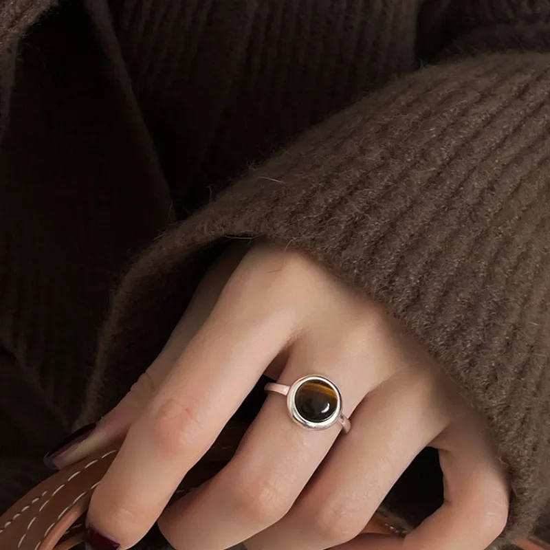 2025 New Unique Tiger Eye Stone Women's Ring Geometric Wide-Edged Irregular Resizable Stylish Rings for Daily Wear Party Gifts