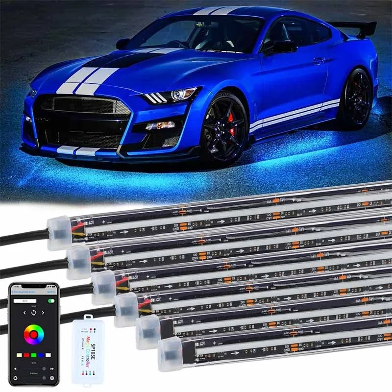 

New Arrival COB Underglow IP68 Waterproof RGBIC LED Car Under Glow APP Control 6 Pcs Chasing Underbody Light Kit for Cars