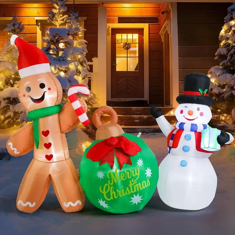 

MUMTOP Inflatable Gingerbread Man-Christmas Inflatable Outdoor Decoration - 6.3 FT Gingerbread and Snowman Inflatables with Bal