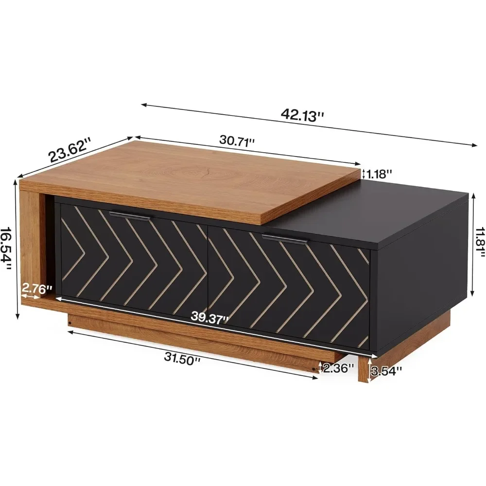 طاولة قهوة قابلة للتمديد، طاولة قهوة خشبية قابلة للتعديل بطول 42 بوصة - 65 بوصة مع درجين للتخزين لغرفة المعيشة #2
