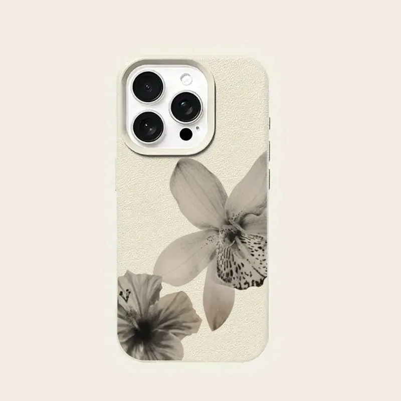 Black & White Floral Pattern Phone Case For iPhone 16 17 15 14 Pro Max 12 11 13 XS X XR 16 Plus 16e Lichee Pattern Soft Cover - náhled 6