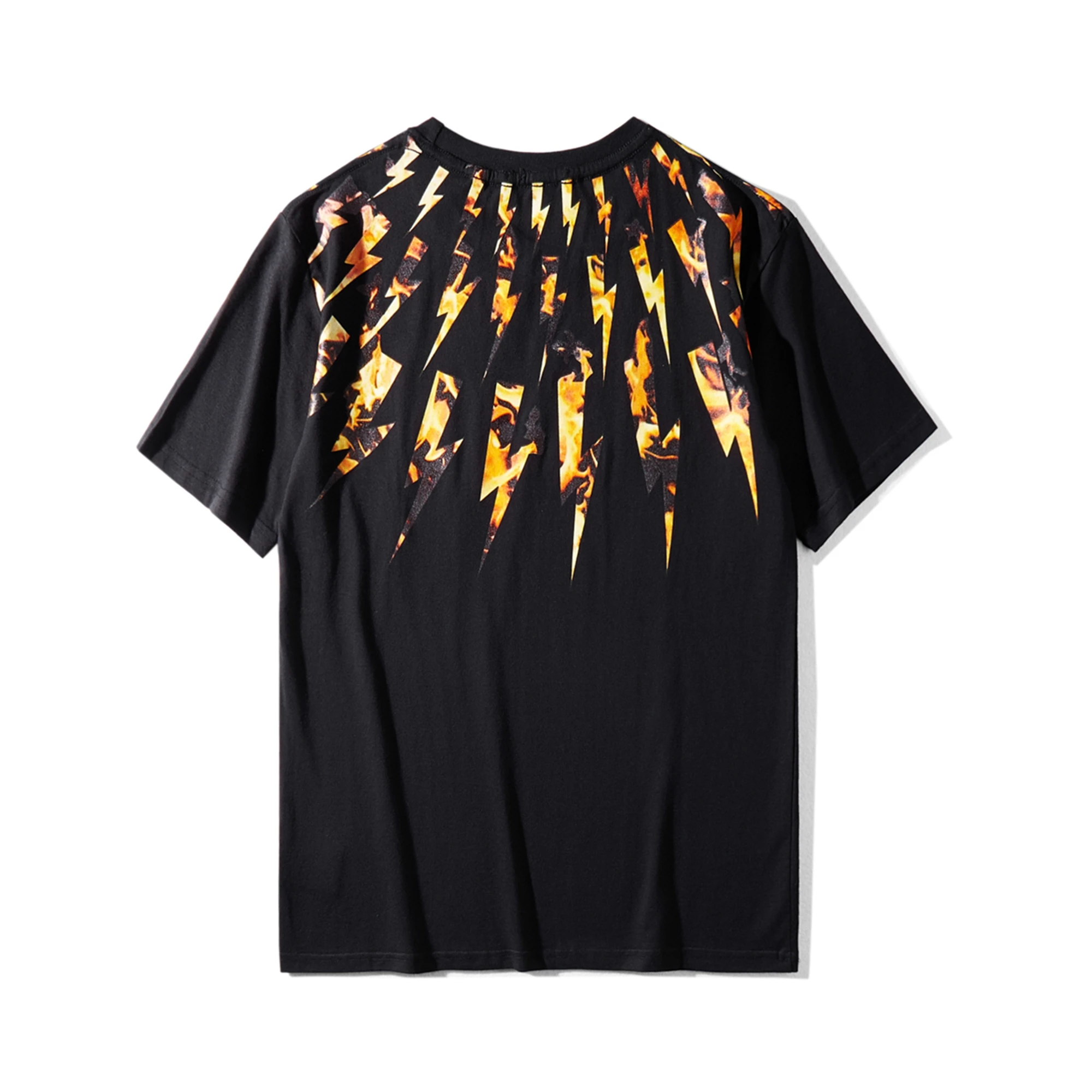 Summer New Unisex T-Shirt Men Women 100% Cotton Black Classic Lightning Fire Print Casual T Shirt High Quality Male Tee 107