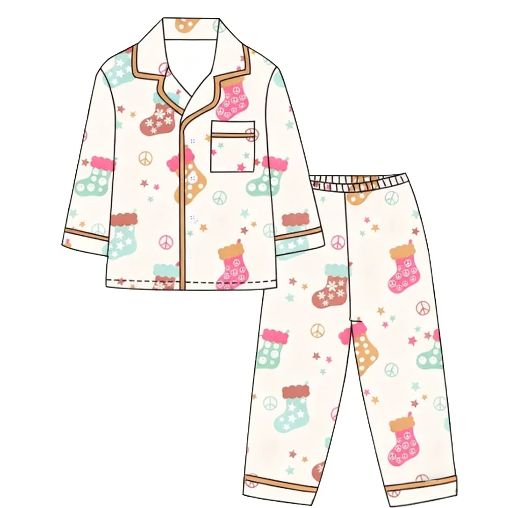 

New Lapel Girls' Clothing Long Sleeve Girl Fall Clothing Christmas Boutique Kids Outfits Milk Silk Baby Pajamas Set