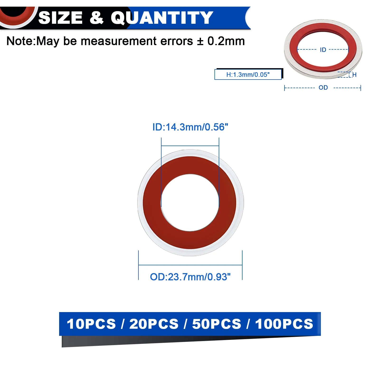 A/C Compressor Rubber Washers Repairs Car Self-Centered O-Ring, Replace A/C System Compressor Port Gasket (23.7x17.3x1.3mm)(Red)