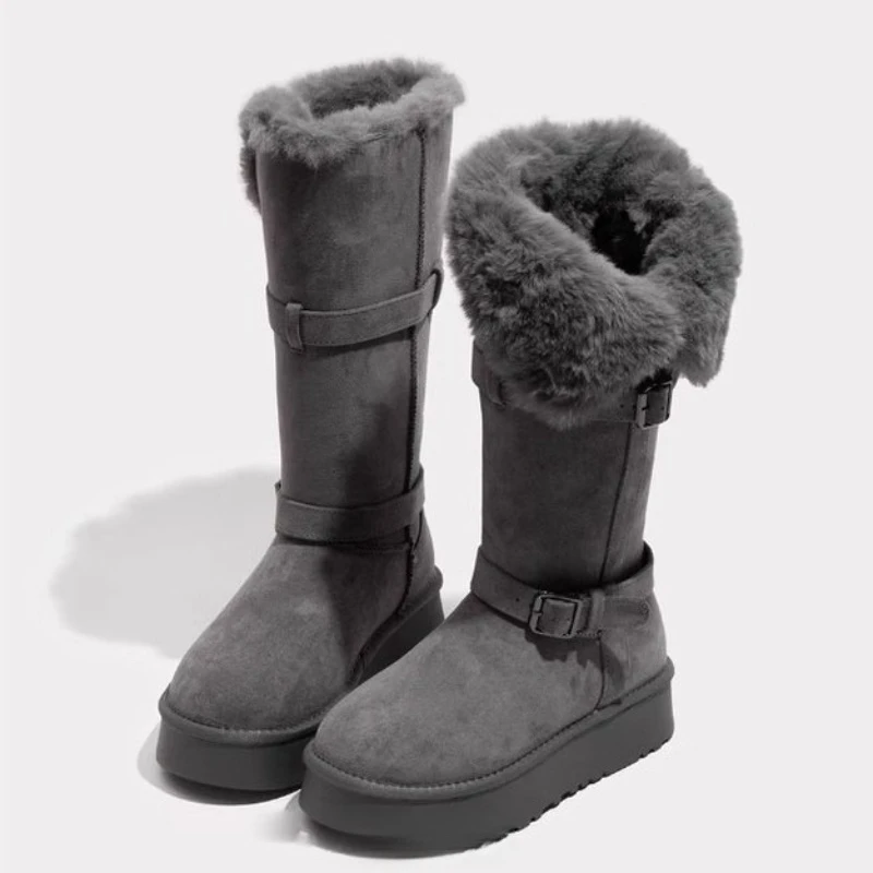 Botas 2025 Winter New Women's Thick Soled Snow Boots Retro Versatile Women's Middle Boots Comfort Anti Slip Women Cotton Shoes