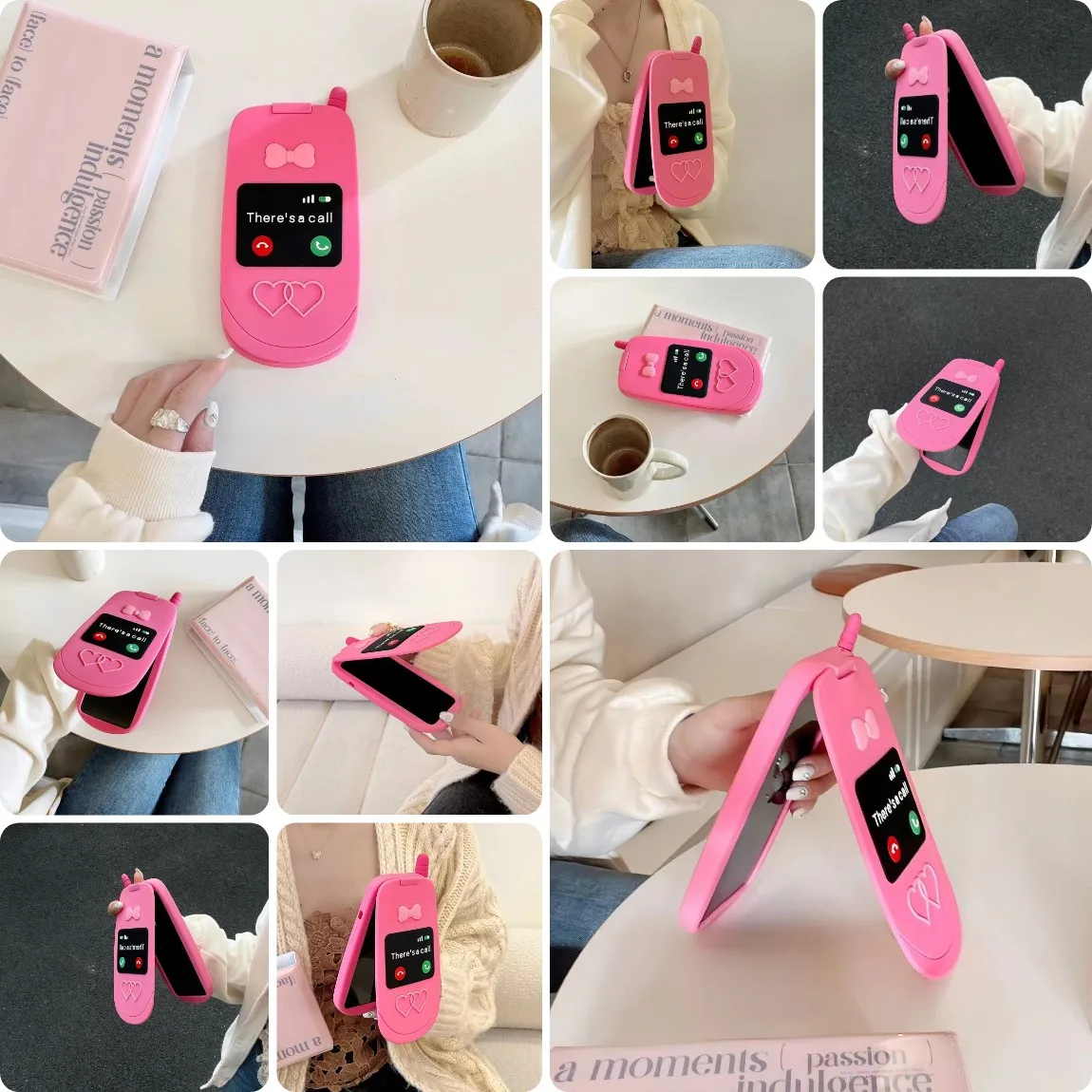 

Cute 3D Hot Pink Bow Cellphone Model Flip Mirror Silicone Cases For iPhone 17 16 15 14 13 12 Pro Max 11 Shockproof Cover Gifts