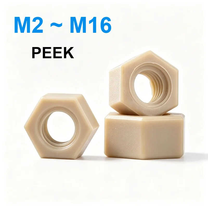 DIN934 PEEK Hex Nut M2M2.5M3 M4 M5 M6 M8 M10 M12 M14 M16 High‑Temperature Resistant Insulation High‑Strength Plastic Hexagon Nut