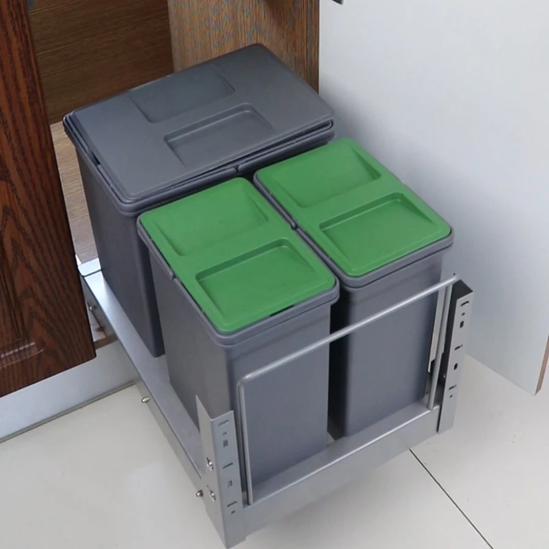 

Kitchen basket hidden embedded wet dry separation household garbage bin Cabinet built-in pull-out classification storage box