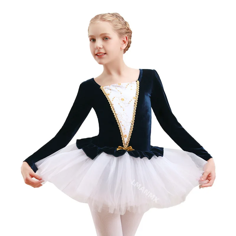 Girls elegant lace dance dress tulle tutu Fall/Winter warm plush long sleeve tutu tutu Children's tights image 4