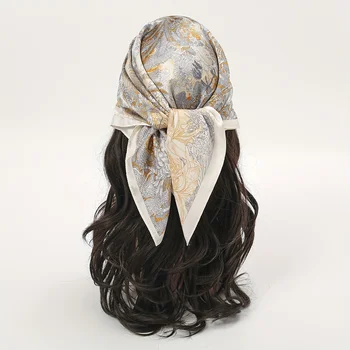 Bohemian Style Floral Print Women’s Square Silk Scarf Satin Head Wrap Tropical Leaf…