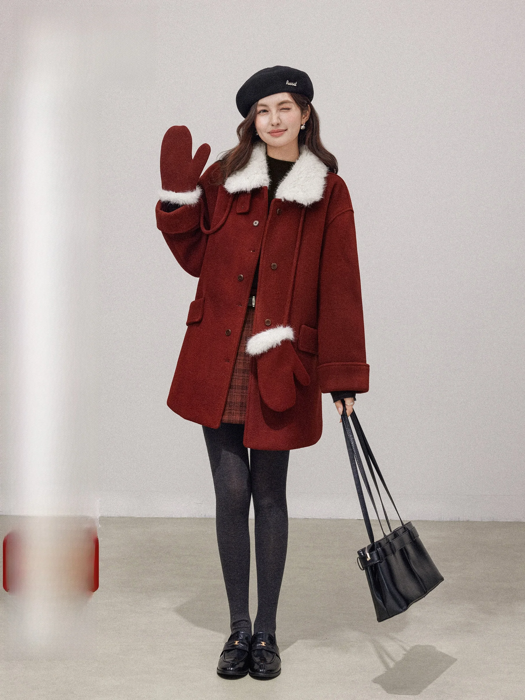 

Красное шерстяное пальто на подкладке Fce, женское зимнее теплое пальто Cisas Aosphere средней длины, повседневное свободное длинное пальто