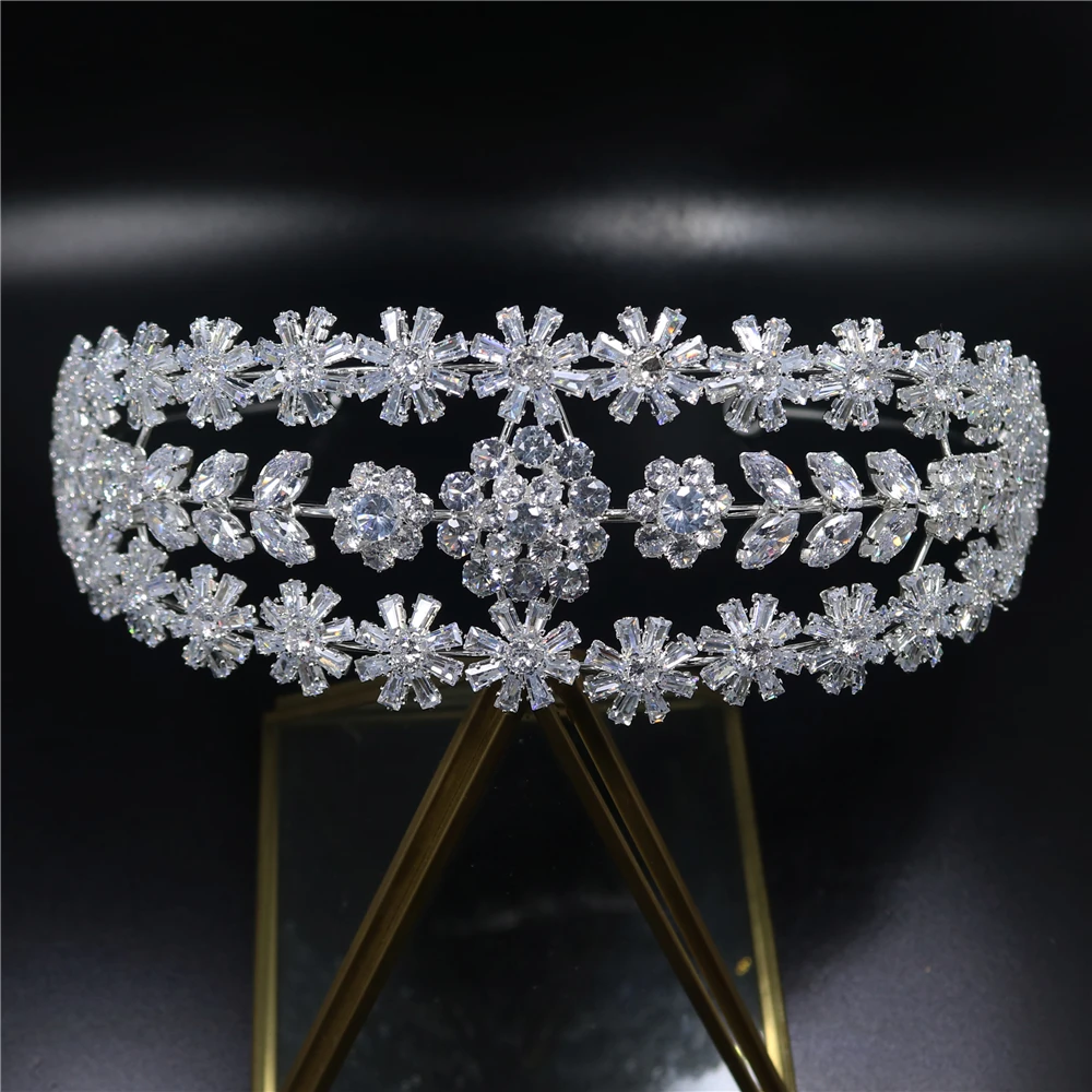 Fashion New Women Wedding Hair Accessories Dubai Bride Crown Tiara Crystal Headband Silver Color Zircon Party Jewelry Gift