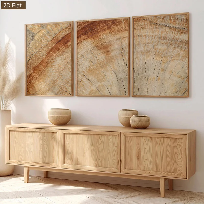 3pcs Wabi-Sabi Wood Grain Annual Ring Wall Art - Vertical Canvas Painting Suitable for Living Room, Entryway, Study Decor, R