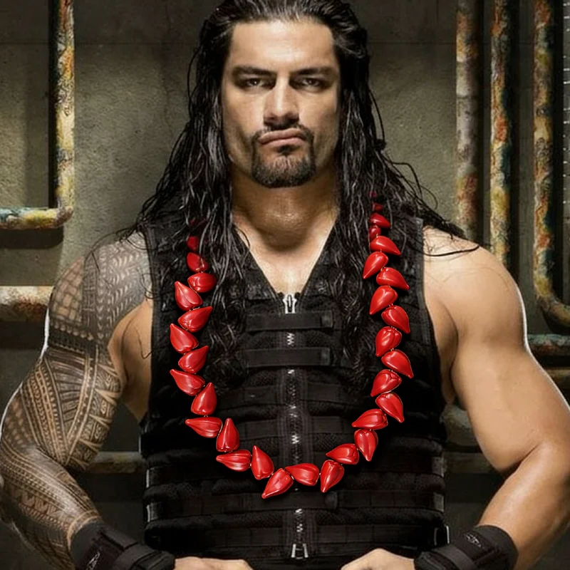 

Traditional Ula Fala Necklace Samoa Ceremonial Tribal Chief Mens Red Roman Reigns Gift Formal Occasion Polynesian Jewelry