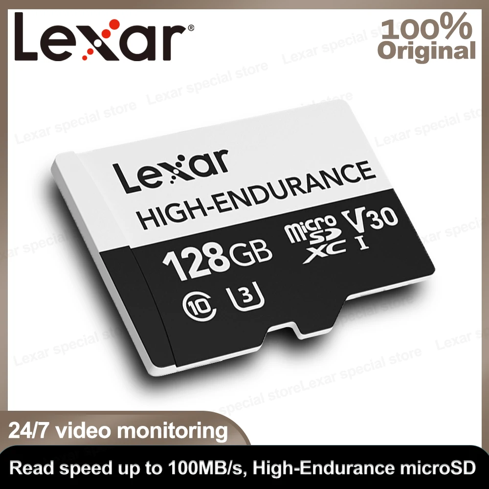 Lexar MicroSD Card HIGH-ENDURANCE Memory Card U3 V30 C10 High Speed 32G 64G 128G UHS-I Trans Flash Card Dash Cam Security Camera