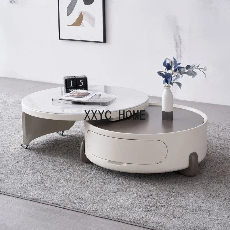 

Cream Wind Movable Stone Plate round Coffee Table/Living Room Modern Minimalist Creative Coffee Table