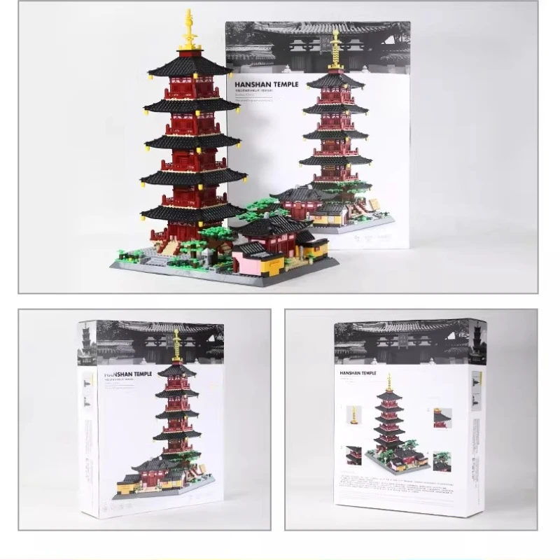 SEMBO Suzhou Hanshan Tempel bouwstenen met de hand geassembleerd architectonisch model in oude stijl Pompen pagode speelgoed ornamenten geschenken