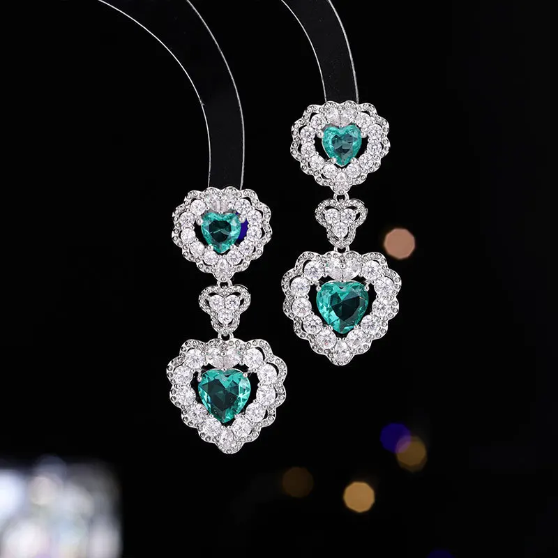 

Double-layer heart-shaped colored zirconium romantic heart earrings s925 silver needle trendy earrings