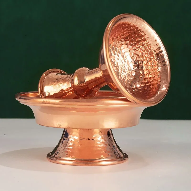 Buddhist Tribute Guardian Cup,Red Copper,Layer Two Handicraft Hammer Tibetan Buddhism Holy Water Plate,Desktop Decorative , 1Pcs