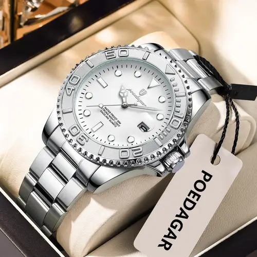 Imagen 2 del producto Reloj de pulsera POEDAGAR de lujo para hombre, Reloj luminoso resistente al agua de acero inoxidable para hombre, relojes de cuarzo deportivos a la moda para hombre, Reloj masculino