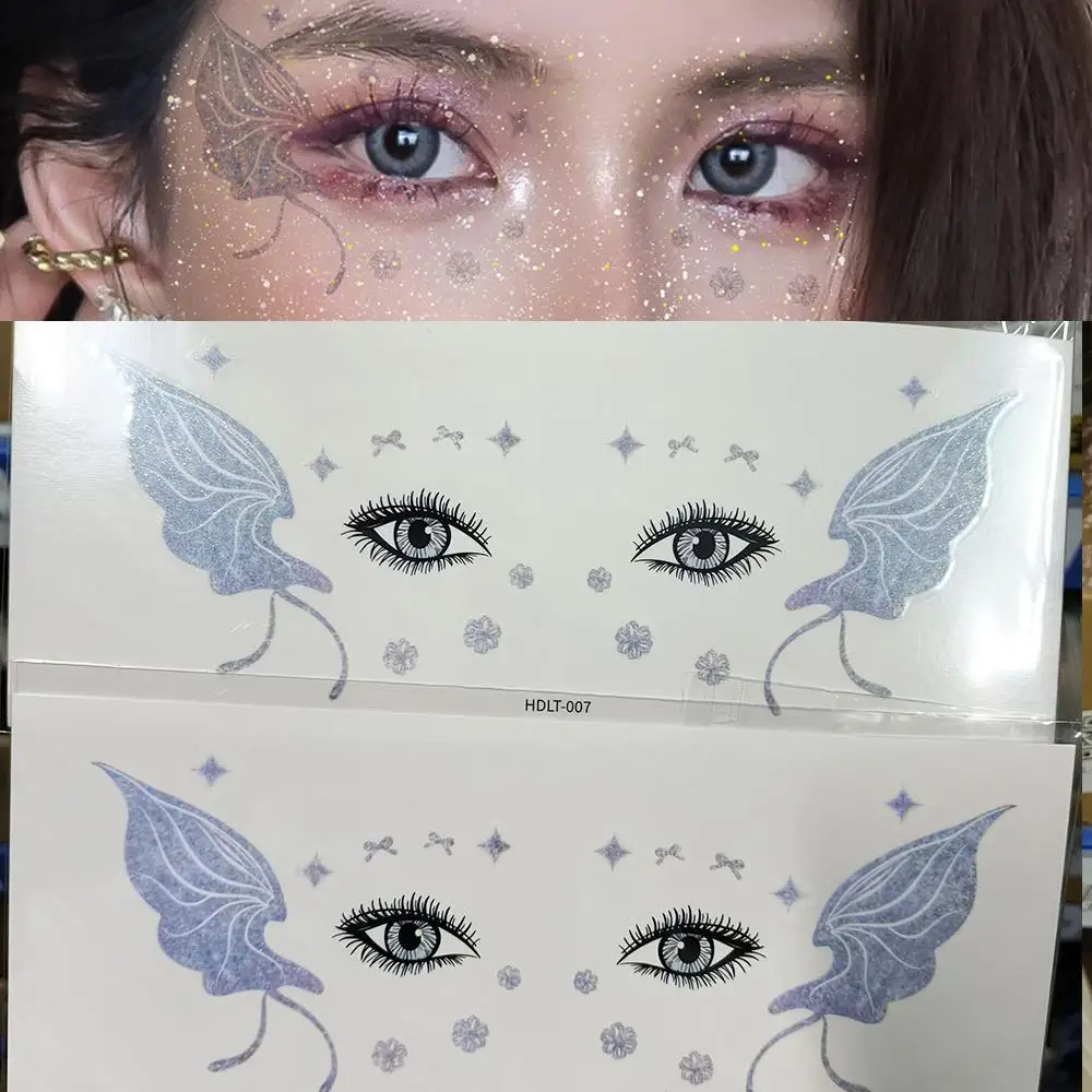 2 قطعة الفراشة الأرجواني والحب ملصقات الوشم المؤقت الفراشات ذاتية اللصق/القلب الوجه الوشم لديكور ماكياج العين الحلو Y2K #4