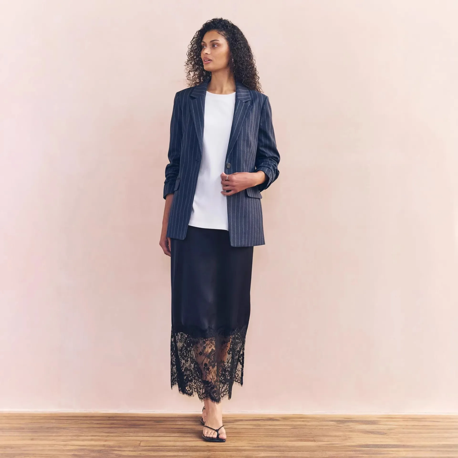 Ruffle Mid Length Skirt with Slight Stretch Straight Western Casual Maxi Length Streetwear Women Skirts
