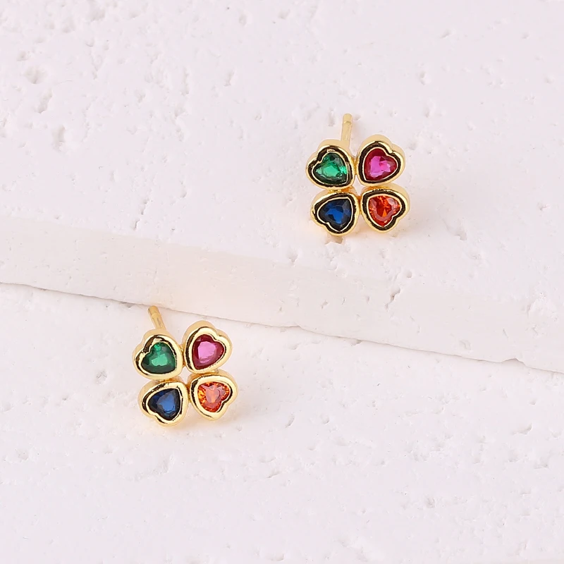 Mini Style Floral Cute Animal Earrings CZ Shiny Crystal Rainbow Zircon Stud Earrings Fashion jewelry for hen party wedding