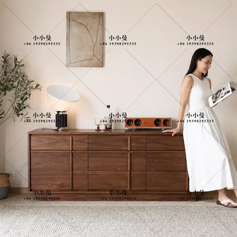 Nordic All Solid Wood Chest Black Walnut Retro Living Room Wall Storage Side Cabinet Bedroom Bedside Drawer Cabinet