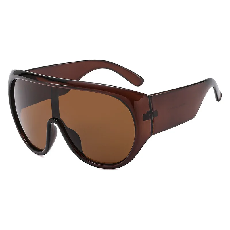 Luxury Brand Retro Big Frame Women Sunglasses Tea Color Square Pilot Shades UV400 Cool Men One Piece Sun Glasses image 4