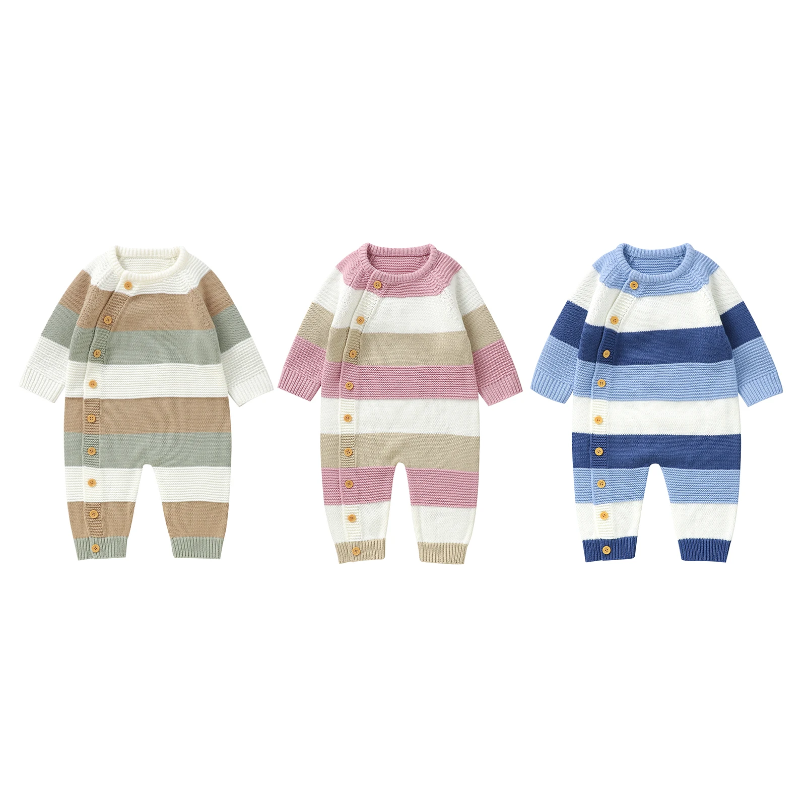 Pudcoco Winter Kleinkind Baby Mädchen Jungen Pullover Strampler Wärmer Strickwaren Gestreiften Rundhals Langarm Overall in voller Länge