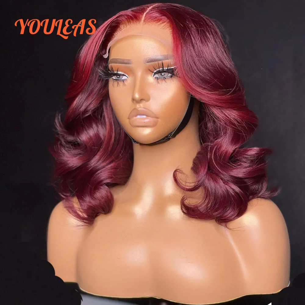 

Burgundy And Red Loose Wave 99J Color Wig Short Bob 13x4 Transparent Lace Front Glueless Wig Human Hair Ready To Wear Preplucked