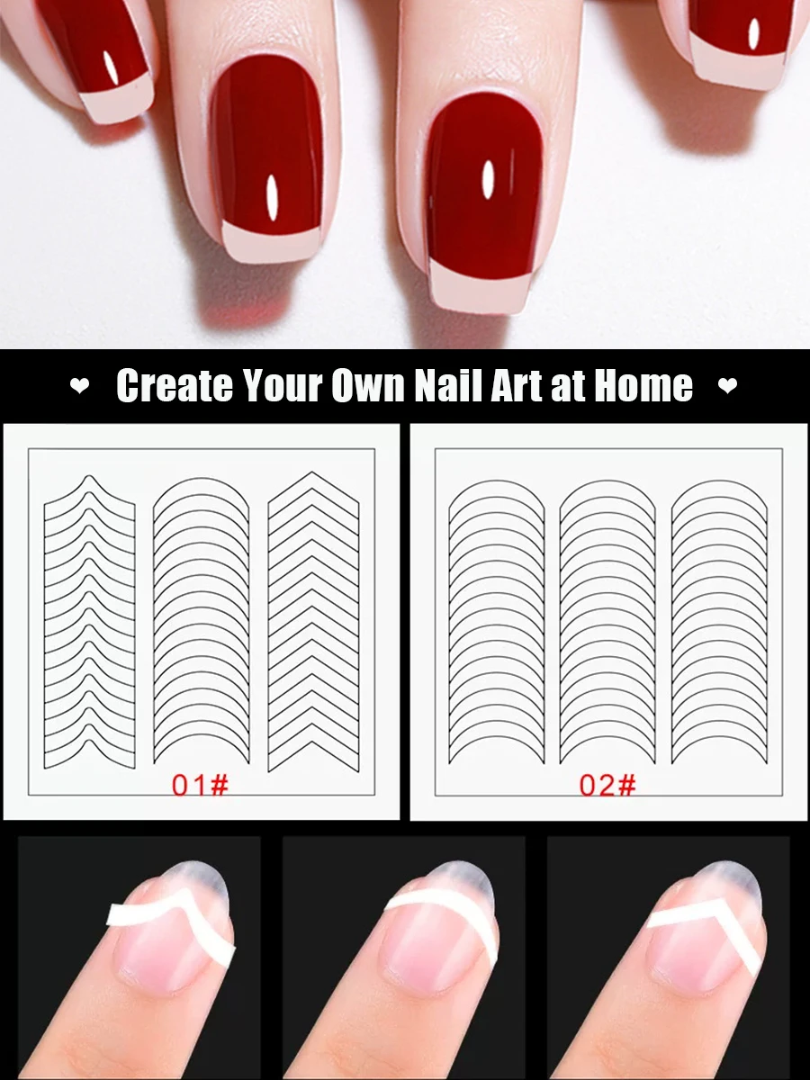 12 Styles Nail Art French Tip Guide Stickers DIY Smile Line V Curve Wave Manicure Tool Set Strong Adhesion Tweezers Optional