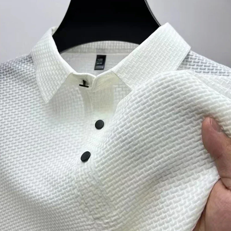 Polo de manga corta Lop-up para hombre, ropa de marca de seda de hielo, transpirable, de negocios, a la moda, hasta 6XL, novedad de verano